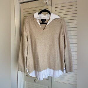 Karen Kane Beige & White Shirttail Sweater Size XLP Cotton & Synthetic Blend